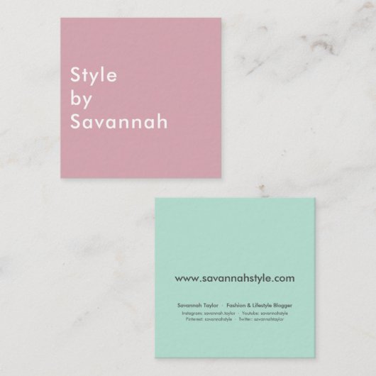 パステルモダンバラとミントシックファッションブロガー スクエア名刺 (正面/裏面)