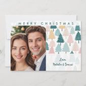 パステルモダンパインツリーズカスタムフォトクリスマス シーズンカード (正面)