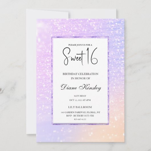 パステルモダンパープルラベンダースウィート16招待状 招待状 (正面)
