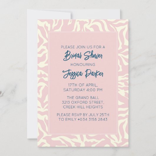 パステルモダンピンクかわいらしブライダルシャワー 招待状 (正面)