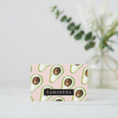 パステルモダンピンクとグリーンアボカドパターンブシン 名刺 (スタンド正面)