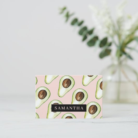 パステルモダンピンクとグリーンアボカドパターンブシン 名刺 (スタンド正面)