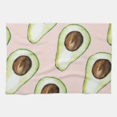 パステルモダンピンクとグリーンアボカドパターン キッチンタオル (横)