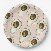パステルモダンピンクとグリーンアボカドパターン ペーパープレート (正面)