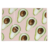 パステルモダンピンクとグリーンアボカドパターン ラージペーパーバッグ (正面)