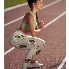 パステルモダンピンクとグリーンアボカドパターン レギンス