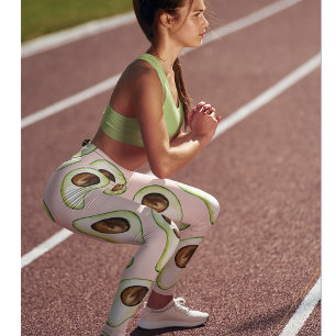 パステルモダンピンクとグリーンアボカドパターン レギンス