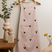 パステルモダンピンクとブラックのハートパターン エプロン