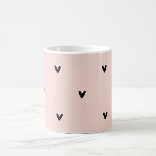パステルモダンピンクとブラックのハートパターン コーヒーマグカップ (中央)