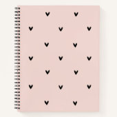 パステルモダンピンクとブラックのハートパターン ノートブック (正面)