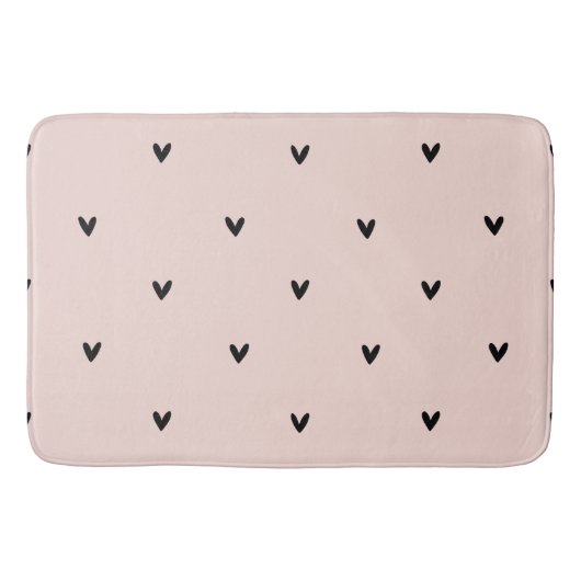 パステルモダンピンクとブラックのハートパターン バスマット (正面)
