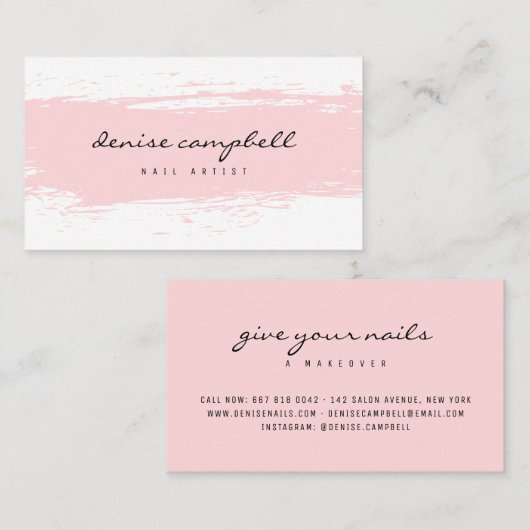 パステルモダンピンクと白抽象芸術の筆跡 名刺 (正面/裏面)