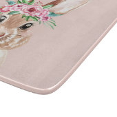 パステルモダンピンクの水彩バニーと花 カッティングボード (角)