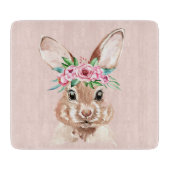 パステルモダンピンクの水彩バニーと花 カッティングボード (正面)