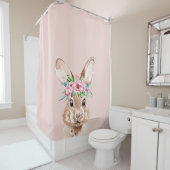 パステルモダンピンクの水彩バニーと花 シャワーカーテン (インサイチュ)