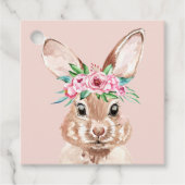パステルモダンピンクの水彩バニーと花 フェイバータグ (正面)