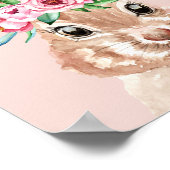 パステルモダンピンクの水彩バニーと花 ポスター (角)