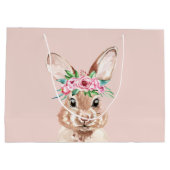 パステルモダンピンクの水彩バニーと花 ラージペーパーバッグ (裏面)