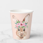 パステルモダンピンクの水彩バニーと花 紙コップ (正面)