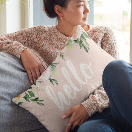 パステルモダンピンクの花こんにちは アクセントクッション