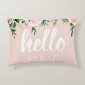 パステルモダンピンクの花こんにちは アクセントクッション (正面)