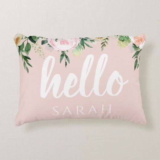 パステルモダンピンクの花こんにちは アクセントクッション (正面)