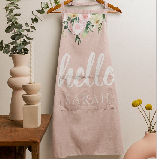 パステルモダンピンクの花こんにちは エプロン