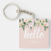 パステルモダンピンクの花こんにちは キーホルダー (正面)