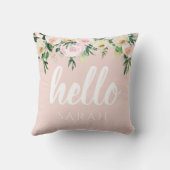 パステルモダンピンクの花こんにちは クッション (裏面)