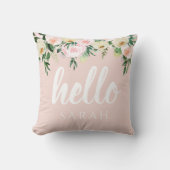 パステルモダンピンクの花こんにちは クッション (正面)