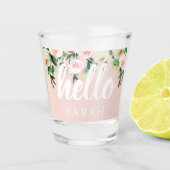 パステルモダンピンクの花こんにちは ショットグラス (正面)