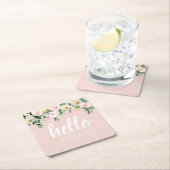 パステルモダンピンクの花こんにちは スクエアペーパーコースター (インサイチュ)