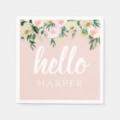 パステルモダンピンクの花こんにちは スタンダードカクテルナプキン (正面)