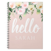 パステルモダンピンクの花こんにちは ノートブック (正面)