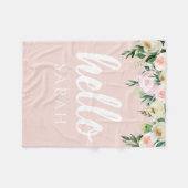 パステルモダンピンクの花こんにちは フリースブランケット (正面(横))
