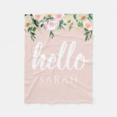 パステルモダンピンクの花こんにちは フリースブランケット (正面)