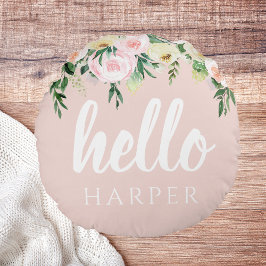 パステルモダンピンクの花こんにちは ラウンドクッション