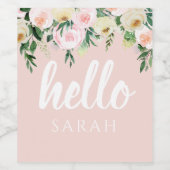 パステルモダンピンクの花こんにちは ワインラベル (シングルラベル)