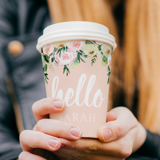 パステルモダンピンクの花こんにちは 紙コップ