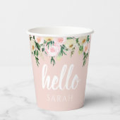 パステルモダンピンクの花こんにちは 紙コップ (裏面)