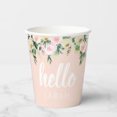 パステルモダンピンクの花こんにちは 紙コップ (正面)