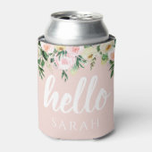 パステルモダンピンクの花こんにちは 缶クーラー (缶正面)