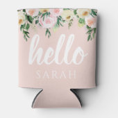 パステルモダンピンクの花こんにちは 缶クーラー (正面)