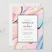 パステルモダンピンクアクアマーブル結婚ズ 招待状 (正面)