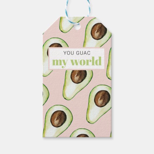 パステルモダンピンクアンドグリーンアボカドおもしろい引用文 ギフトタグ (正面)