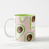 パステルモダンピンクアンドグリーンアボカドおもしろい引用文 ツートーンマグカップ (左)