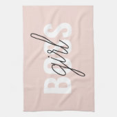 パステルモダンピンクガールボスフレーズ キッチンタオル (縦)
