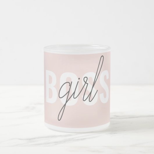 パステルモダンピンクガールボスフレーズ フロストグラスマグカップ (中央)