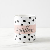 パステルモダンピンクガールボス&ブラックドット コーヒーマグカップ (中央)