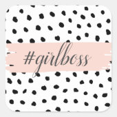 パステルモダンピンクガールボス&ブラックドット スクエアシール (正面)